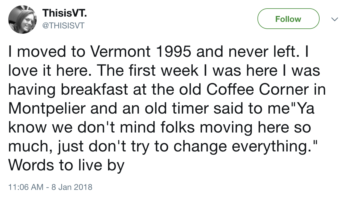 moving to vermont in 1995 tweet